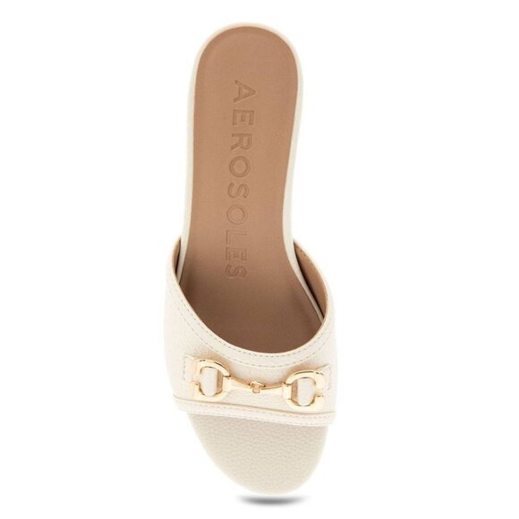 Aerosoles Women's Wava Round Toe Wedge Sandals - Eggnog Pebbled Faux Leather - Picture 4 of 4